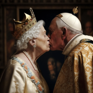 Die Queen und der Papst küssen sich - erstellt mit einer KI-Software